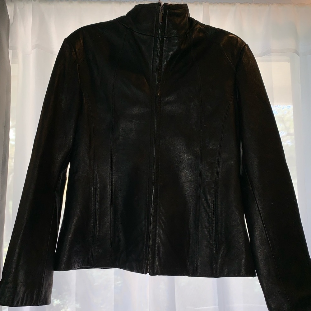 Vintage Sienna real black leather jacket.